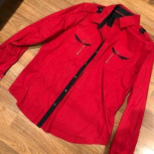 Guess Red & Black Button Up